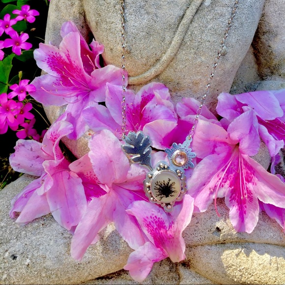 🌸PINK TOURMALINE STERLING SILVER FLOWER NECKLACE! - Picture 7 of 8